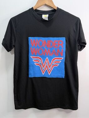 Wonder Woman Black Graphic Tee with Knitted Patch Size M